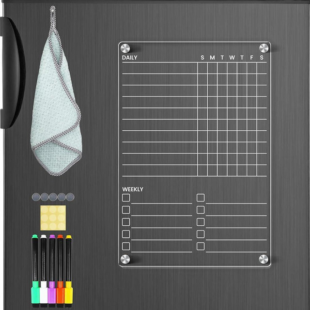 Acrylic Magnetic Chore Chart for Kids Teens Adult Family, Clear Dry Erase Acrylic Chore Chart for Fridge, Responsibility Reward Chore Board for Refrigerator 12"x8" Daily/Weekly to Do List white board