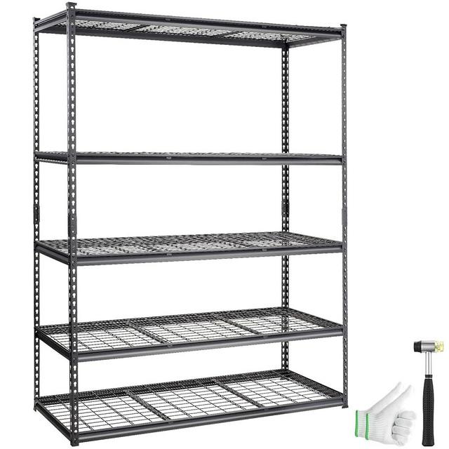 VEVOR Storage Shelving Unit, 5-Tier Adjustable, 2000 lbs Capacity, Heavy Duty Garage Shelves Metal Organizer Wire Rack, Black, 60" L x 24" W x 78" H for Kitchen Pantry Basement Bathroom Laundry Closet