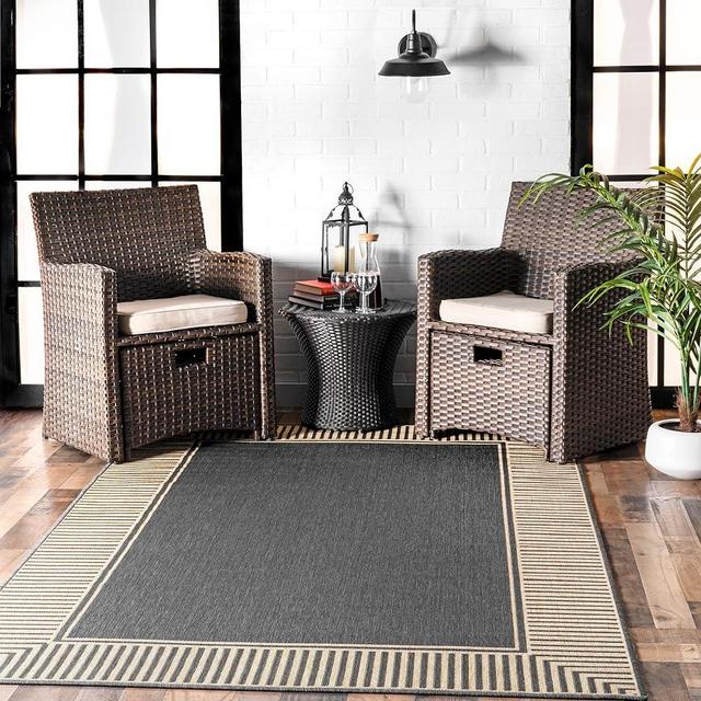 nuLOOM Asha Simple Border Indoor/Outdoor Area Rug - 8x10 Indoor/Outdoor Area Rug Casual Dark Gray/Ivory Rugs for Living Room Patio Deck Front Porch Kitchen