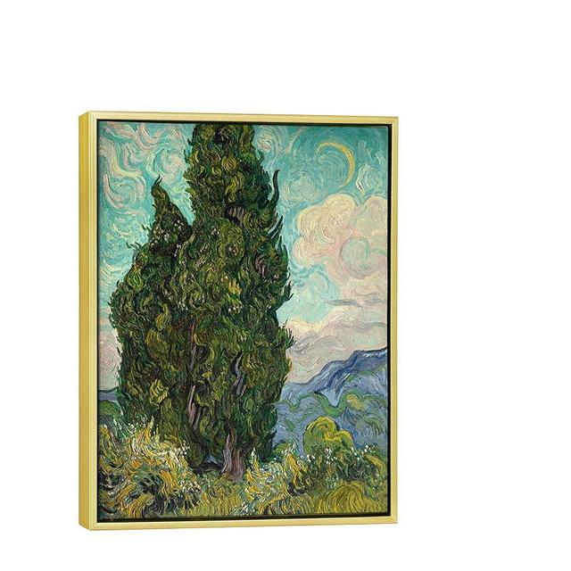 Wieco Art Framed Wall Art Cypresses Classic Giclee Canvas Prints by Van Gogh Famous Oil Paintings Green Tree Picture for Home Decorations Modern Abstract Forest Landscape Artwork