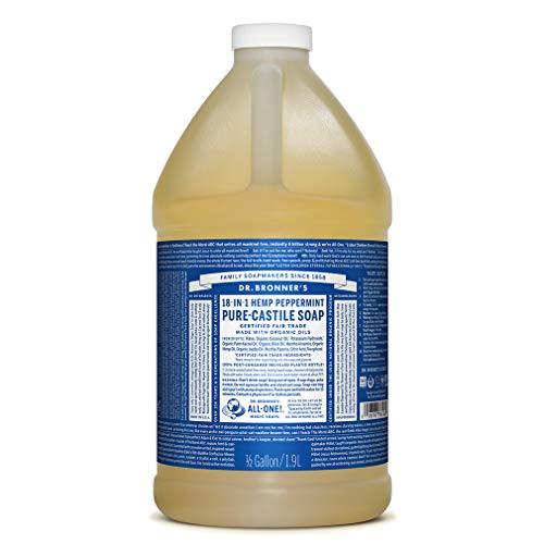 Dr. Bronner’s - Pure-Castile Liquid Soap (Peppermint, 64 ounce) - Made with Organic Oils, 18-in-1 Uses: Face, Body, Hair, Laundry, Pets and Dishes, Concentrated, Vegan, Non-GMO