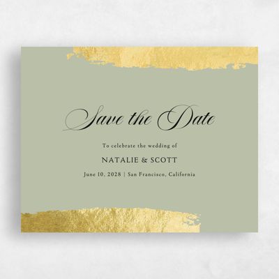 Olive Sage, Green Wedding Save the Date - Casey Landscape Foil