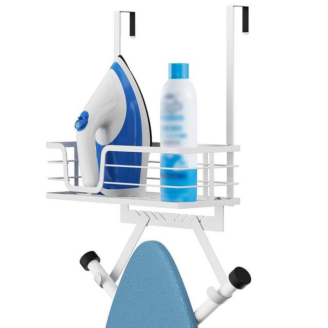 KES Over the Door Ironing Board Holder, Ironing Board Hanger Over Door Organizer with Storage Shelf Y and T Shaped Fits for 1 3/8 Doors White, HIR501A-WH