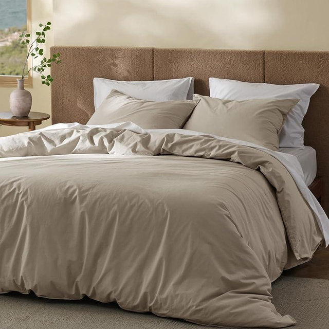 Bedsure Cotton Duvet Cover King - Luxury Slub Weave 100% Cotton Duvet Cover Set, PureWoven Bedding Set with a Linen Like Textured, Easy Change, Tannish Linen Grey, 104" x 90"