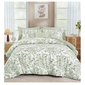WONGS BEDDING 8 Pieces Queen Size Comforter Set Green, Sage Green Floral Bed in a Bag Comforter Sets, Soft Reversible Botanical Flowers Bedding Sets for All Season (90"x90")