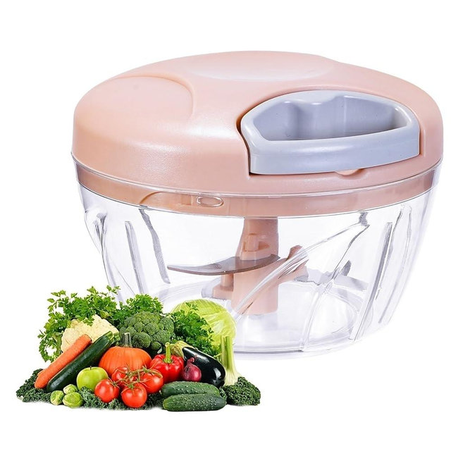 ‌Manual Food Processor Vegetable Chopper, Portable Hand Pull String Garlic Mincer Onion Cutter for Veggies, Suitable for Vegetables, Ginger, Garlic, Fruits, Onion, Potato, Salad (Pink 500 ml)‌