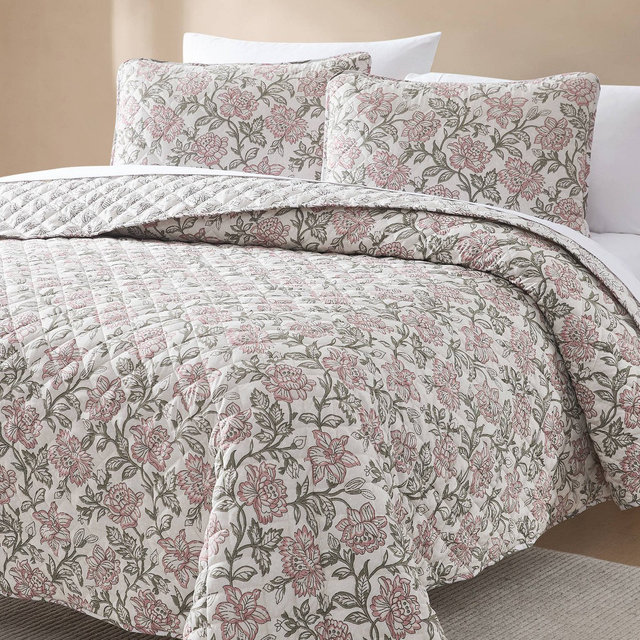 Lush Décor Full/Queen Zara Floral Block Reversible Quilts Pink