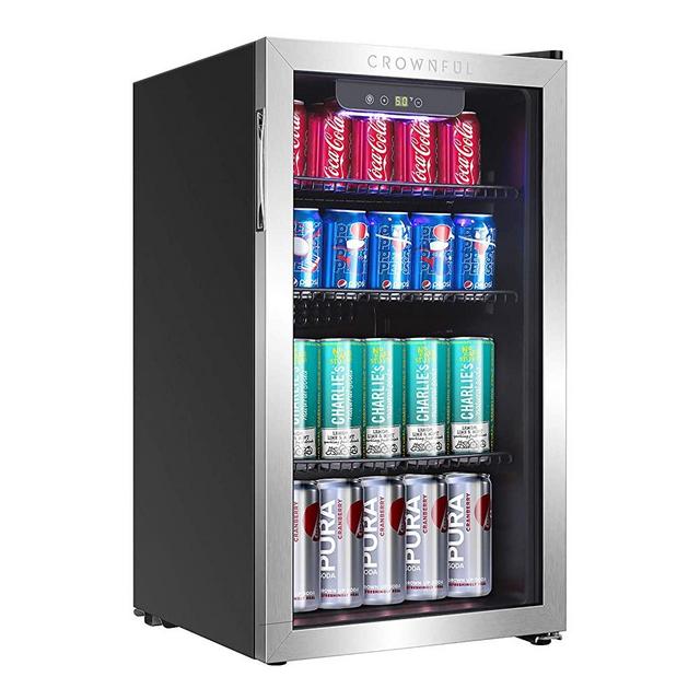 Crownful Beverage Refrigerator and Cooler, Holds up to 118-Can Mini Fridge with Adjustable Shelves, Stainless Steel Frame & Glass Door with Handle, Best for Home or Office,UL Listed