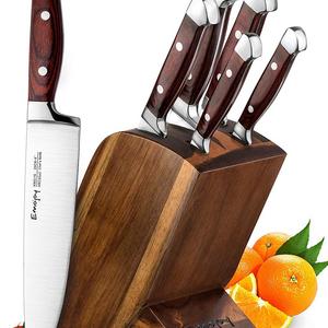 Knife Set, 6 Piece Kitchen Knife Set with Block Wooden, Chef Knife Set, German Stainless Steel, Emojoy (Germen Steel).