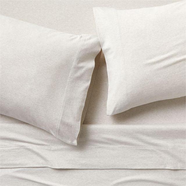 Organic Jersey Heathered Oatmeal Beige Queen Bed Sheet Set