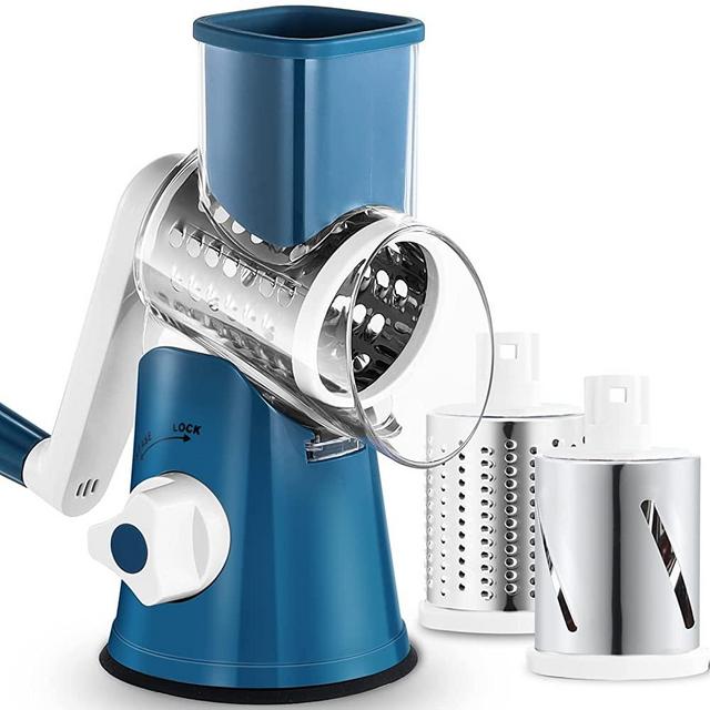 Cheese Grater Rotary, Rotary Grater for Kitchen, Kitchen Grater Vegetable Slicer with 3 Drum Blades, Fast Cutting Cheese Shredder for Vegetables and Nuts