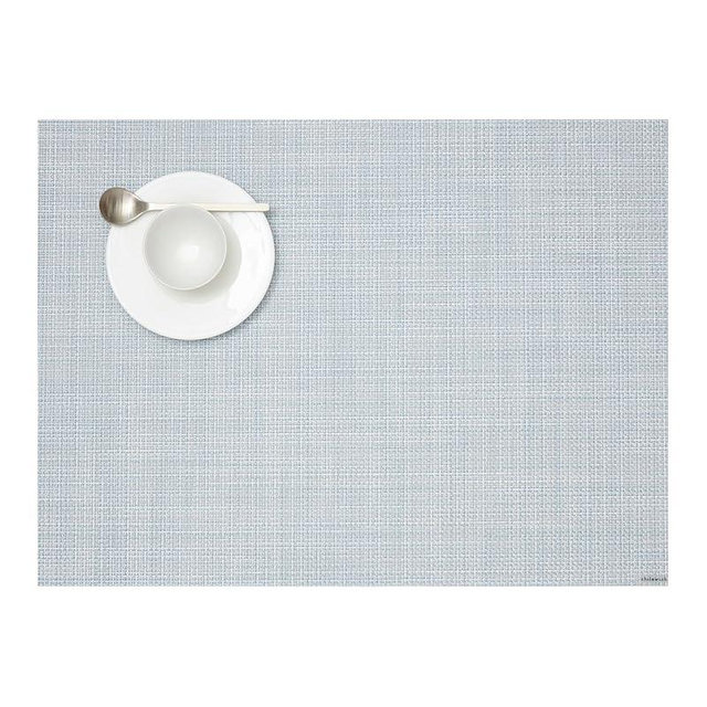 Chilewich Mini Basketweave Placemats in Sky - Set of 4 - Easy Care Woven Tabletop Textiles - Indoor/Outdoor - 19" x 14" Rectangle