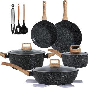 Ceramic Cookware Sets 15PCS Pots and Pans Set Non Stick (black15)