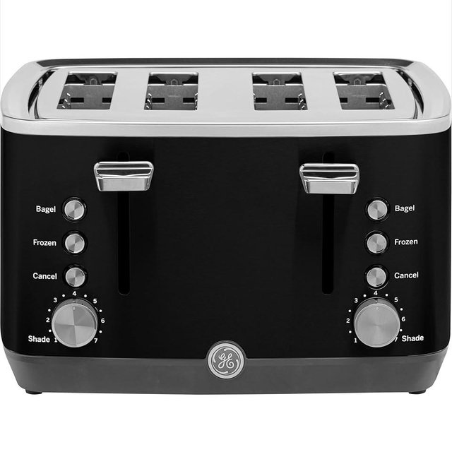 GE 4 Slice Toaster | Extra Wide Slots for Bagels, Breads, Waffles & More | 7 Shade Options | Countertop Kitchen Essentials | 1500 watt, Black