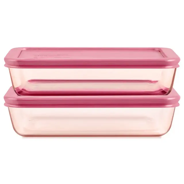 Pyrex Simply Store Tinted 4pc Lidded Rectangle Storage Set Pink