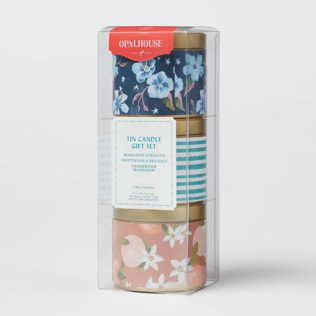 4oz Mini Grab Tin Candle with Patterned Wrap Label Gift Set Fresh and Herbal - Opalhouse™