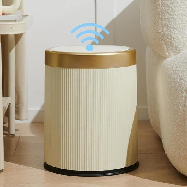 URALFA Automatic Motion Sensor Bathroom Trash Can with Lid, 14 Liter / 3.7 Gallon Touchless Trash Bin, Smart Dog Proof Garbage Can, Small Waste Basket for Toilet, Office, Bedroom (Cream White)