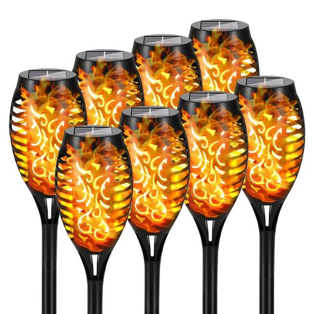 Futuriol Solar Garden Lights Outdoor IP65 Waterproof, 8Pack 12LED Solar Torch Lights with Flickering Flame for Christmas Decor, Mini Solar Landscape Flame Lights for Yard Deck Patio Driveway, Yellow