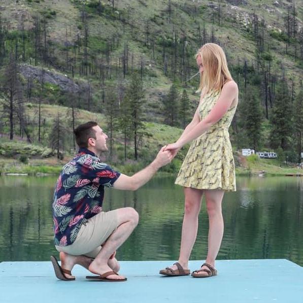 Alkali Lake, 2019. No photos were taken of the actual proposal, so the next day the couple's parents had them do a reenactment!