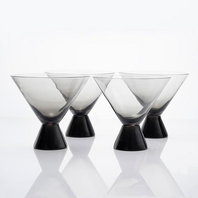 BiwhangCraft Hand Blown Colored Stemless 8 oz Martini Glasses Set of 4, Elegant Large Crystal Cocktail Glasse for Martini, Cosmopolitan, Manhattan, Gimlet, Pisco Sour, (8 OZ, Smoke Grey)