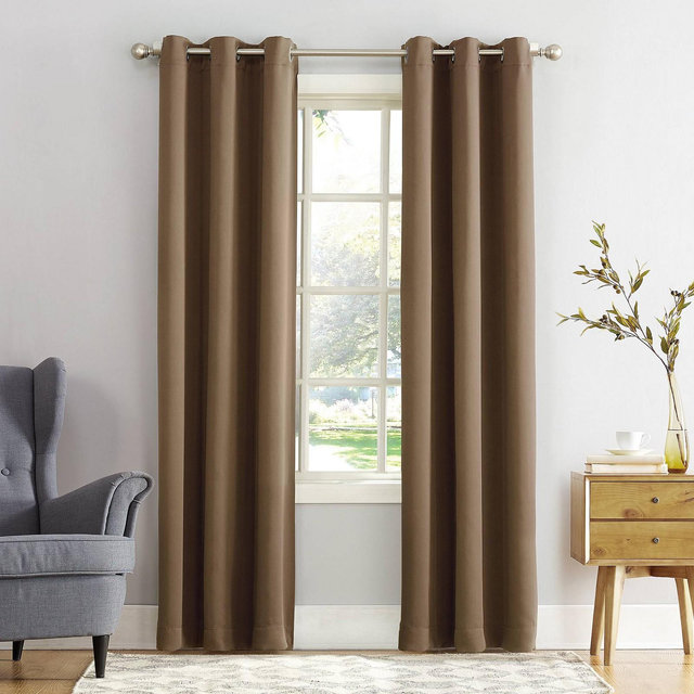 40"x54" Sun Zero Blackout Kenneth Energy Saving Grommet Curtain Panel Barley Brown: Solid Polyester Indoor Curtain