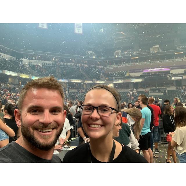 Right after a concert where we made it to the front. Literally touching the stage for the whole event. Awesome.