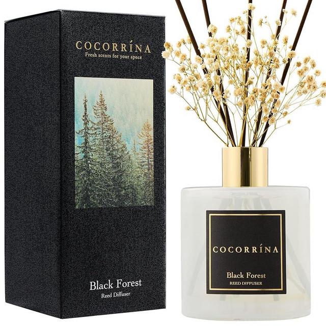 COCORRÍNA Reed Diffuser - Black Forest 17 Fl.oz Reed Diffuser with 8 Sticks Scented Diffuser with Preserved Flowers for Bathroom Home Decor
