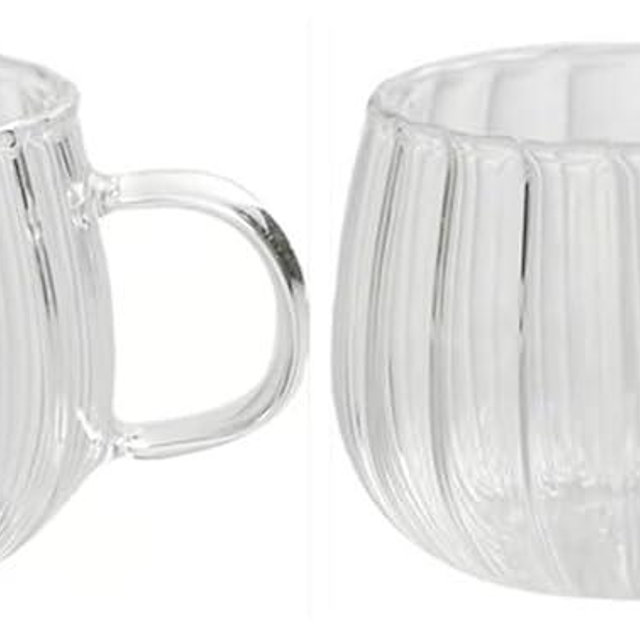 Emoyi Vertical Pattern Glass Cup With Handle For Coffee Tea Soup Clear Drinking Cup Milk Mug Set of 2