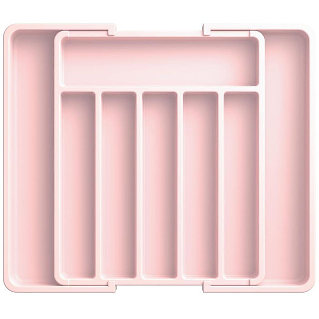Aujen Silverware Organizer - Expandable Kitchen Drawer Organizer, Adjustable Utensil Organizer, Cutlery Tray for Forks, Knives, Multipurpose Kitchen Organizers and Storage Solution, Pink, Large