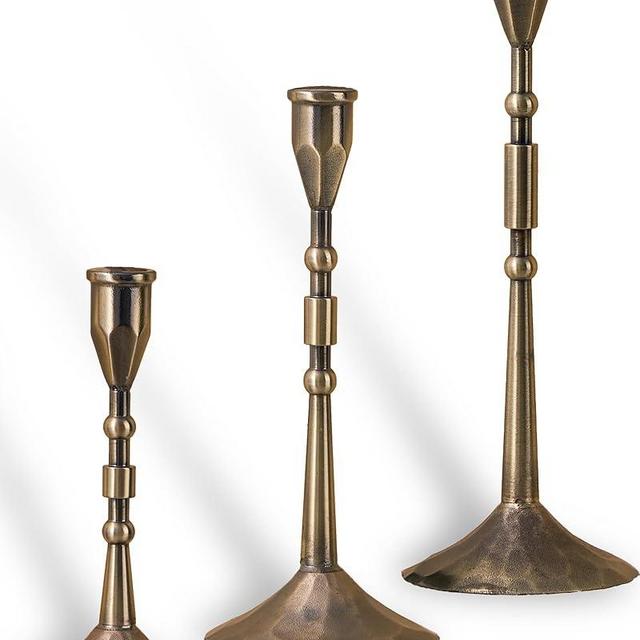 YOUTUOY Handmade Taper Vintage Candle Holders, Set of 3 Candle Sticks Holder Decor, Candlestick Holders (Bronze)