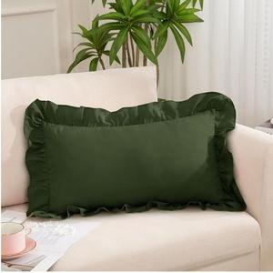 Olive Green Ruffle Lumbar Pillow Cover 12x20 Inch, Ruffled Cushion Case Covers for Couch Sofa Bed Living Room, Decorative Farmhouse Throw Pillow Cover, Pack of 1