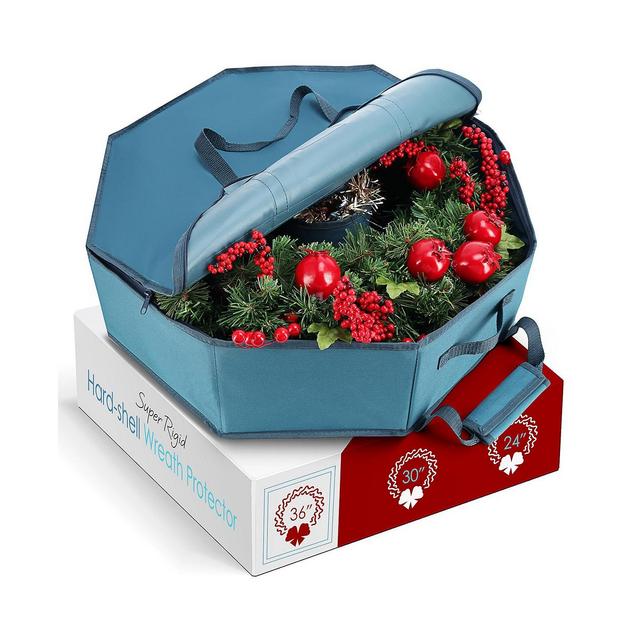 Premium Hard Shell Wreath Storage Bag with Interior Pockets, Dual Zipper and Handles - 36 Inch