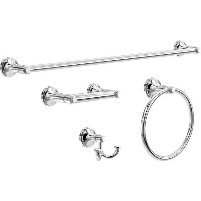Franklin Brass Woodruff 4-Piece Bathroom Set Polished Chrome 18" + 6" Towel Rack, Toilet Paper Holder, Hand Towel Holder, Hook | 4-Piece Bath Hardware Accessories Set WDRF64-PC