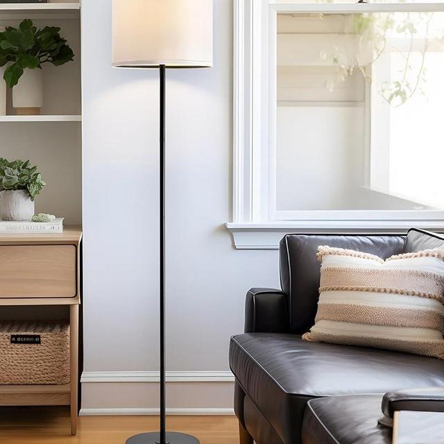 Oneach 61" Farmhouse Industrial Floor Lamp for Living Room Standing Floor Lamp Rustic Floor Lamps for Living Room Bedroom Tall Lamps with Foot Switch for Bedroom with White Linen Lamp Shade