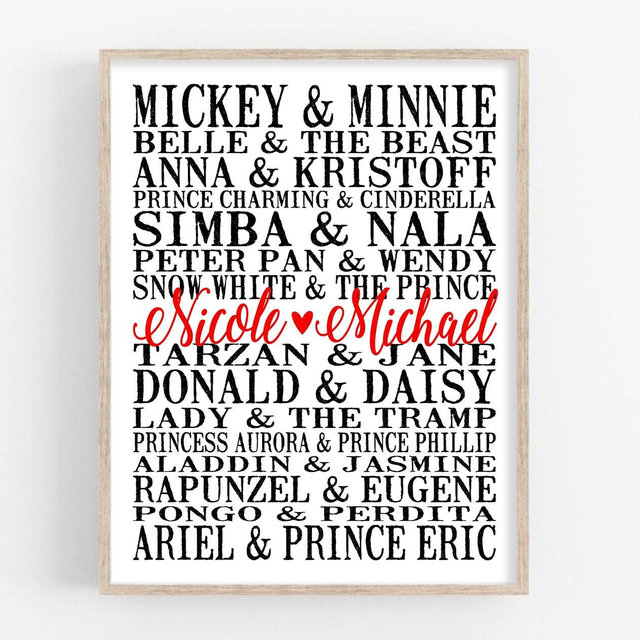 Personalized Disney Couples Art Print | Disney Gift | Wedding Gift | Anniversary Gift | Bridal Shower Gift | Engagement Gift | Christmas