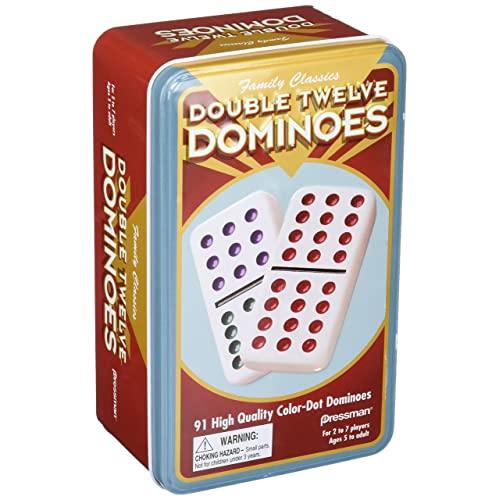 Double 12 Color Dot Dominos in A Tin