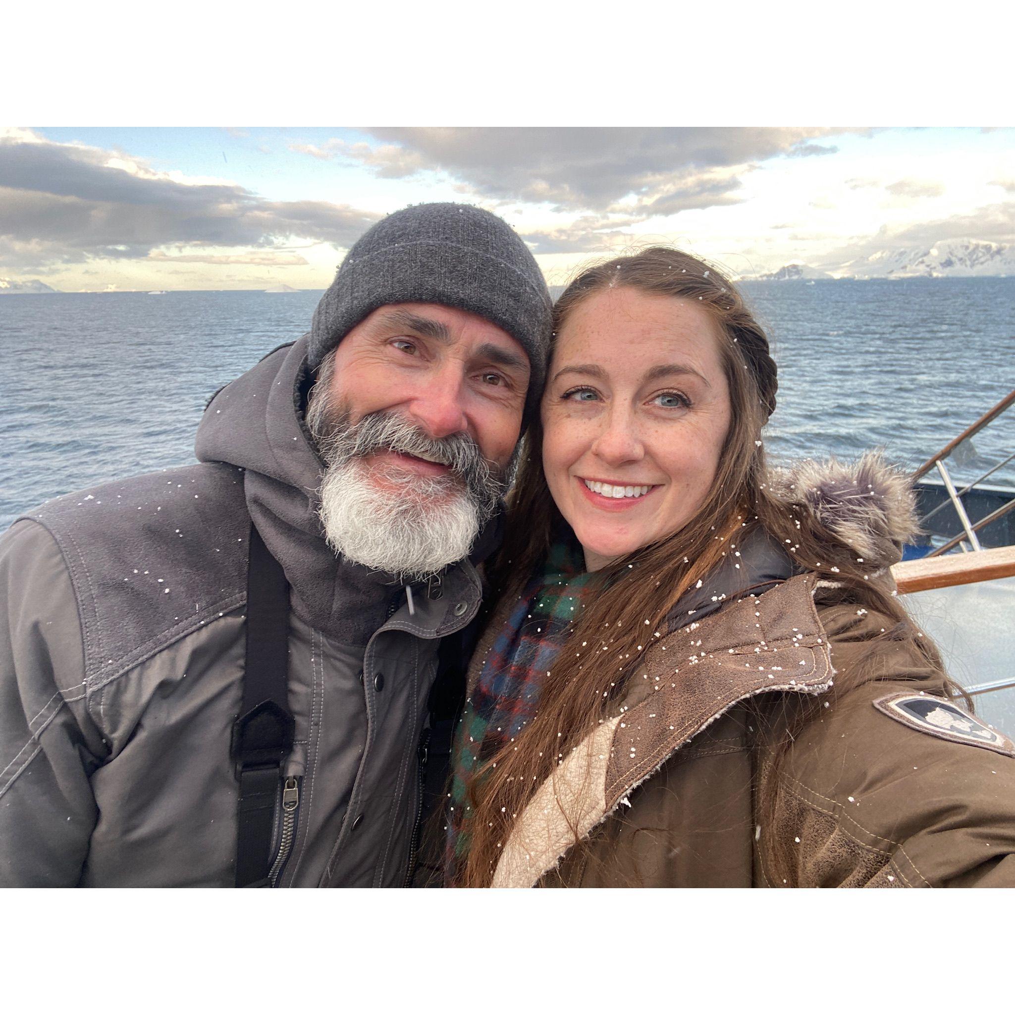 smiling in the snow flurries, Antarctica 2023