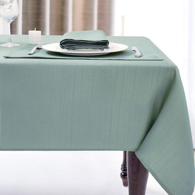 Luxury Stripe Fabric Spring Table Cloth, Heavy Weight Classic 100% Polyester Tablecloths, No Iron, Water Resistance Soil Resistant Holiday Table Cover for Dining,60 Inch x 84 Inch Oblong,Green Teal