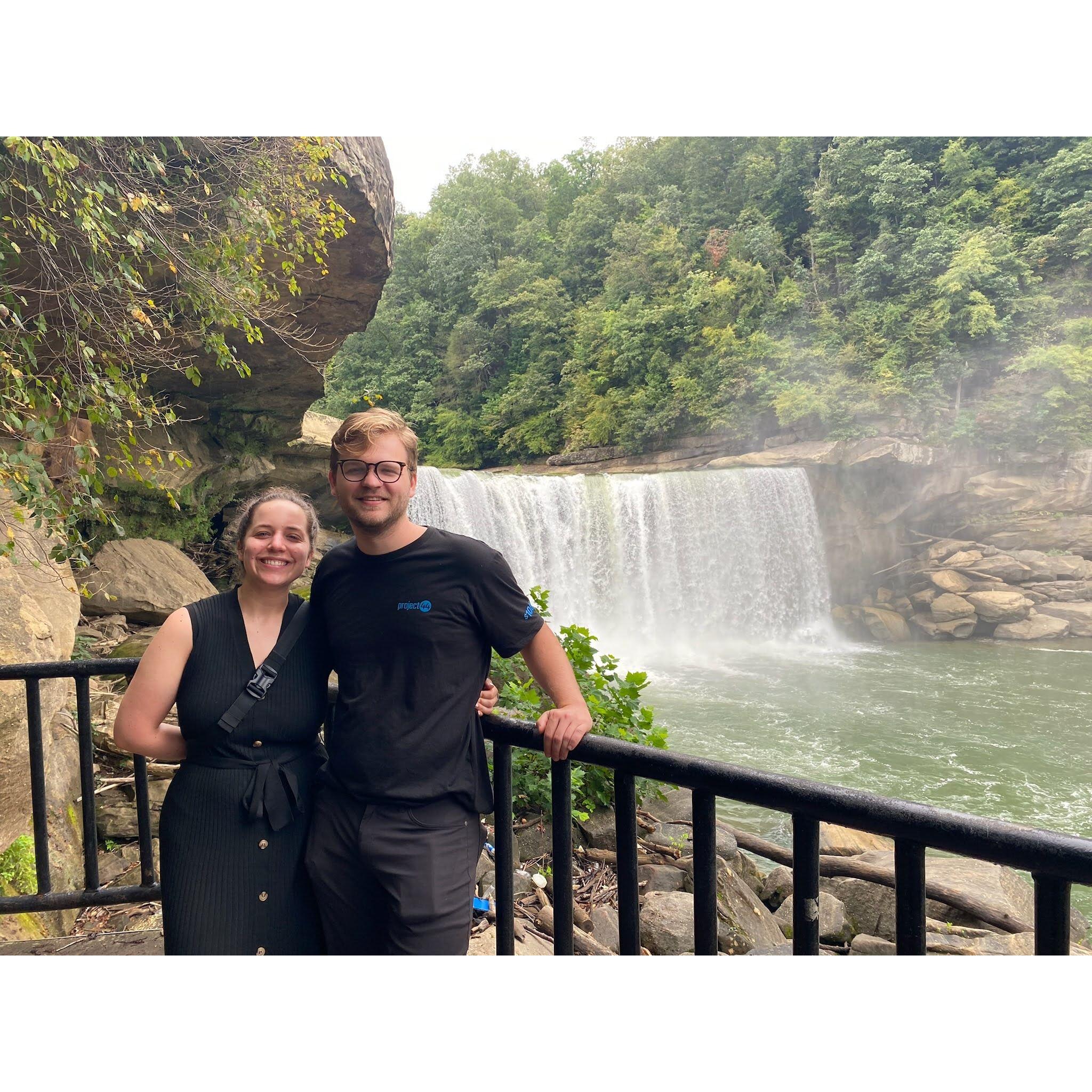 At the "Niagara Falls of the South" (aka Cumberland Falls, KY).
