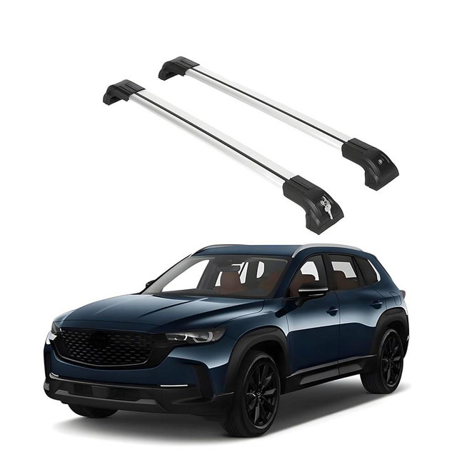 ERKUL Heavy Duty 220lb Roof Rack Cross Bars for Mazda CX-50 2023-2026 | Solid Metal Mounts | Aluminum Crossbars with Anti Theft Lock for Rooftop - Compatible with Flush Rails - Silver