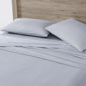 Eddie Bauer - Full Sheets, Cotton Percale Bedding Set, Crisp & Cool Home Decor, Dorm Room Essentials (Ticking Stripe Light Blue, Full)