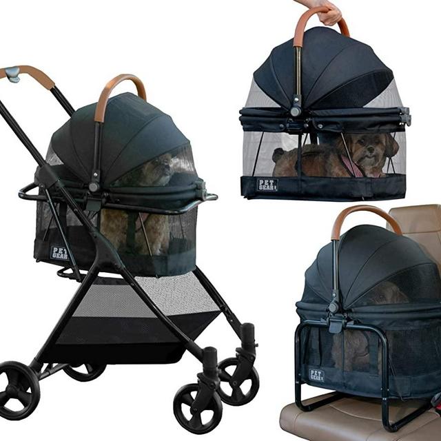 Pet Gear View 360 Pet Stroller Travel System 3-in-1 Carrier, Booster Seat and Stroller with Push Button Entry, Jet Black (PG8140NZJB)