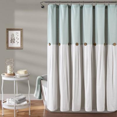 Linen Button Shower Curtain Blue - Lush Decor