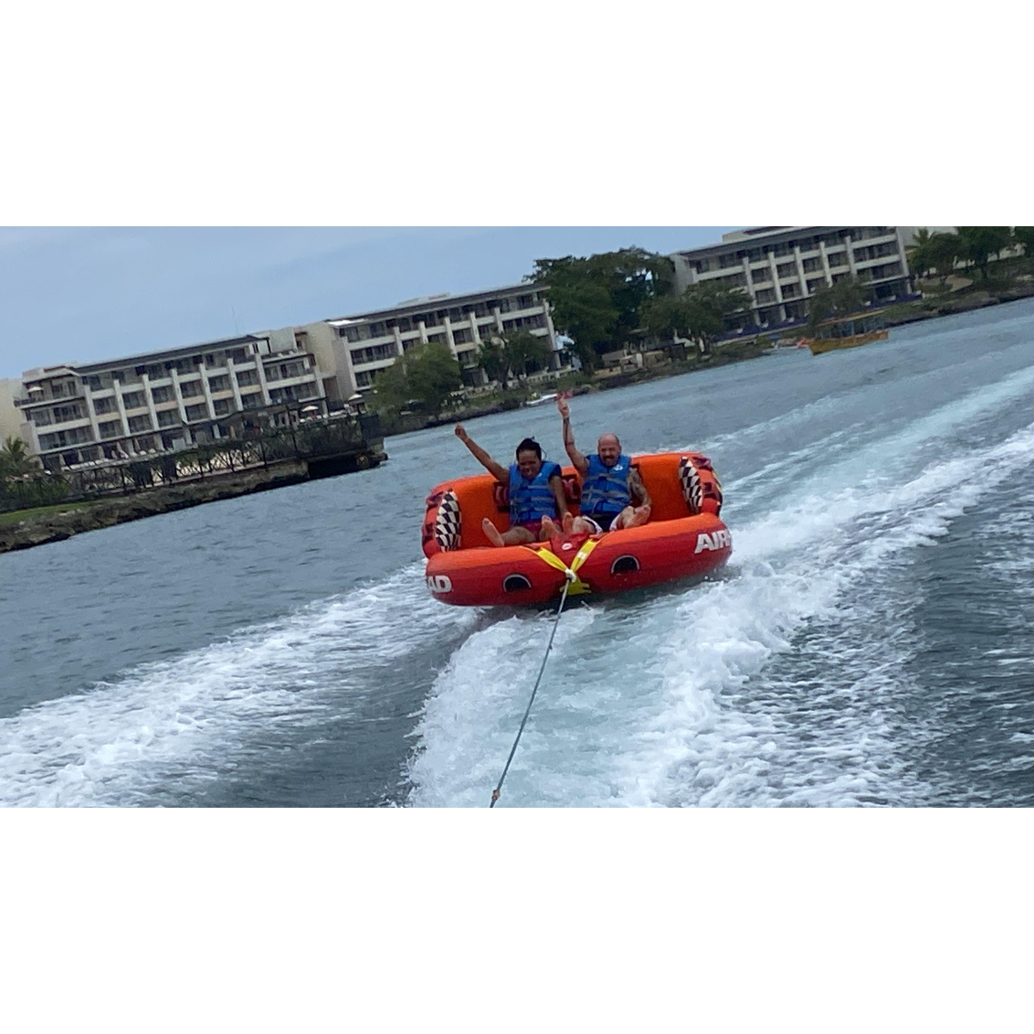 Water sports on an inflatable couch in Jamaica