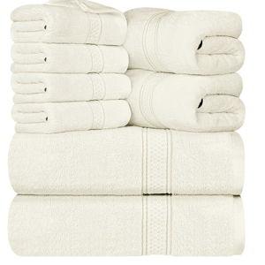 Utopia Towels 8-Piece Premium Towel Set, 2 Bath Towels, 2 Hand Towels, and 4 Wash Cloths, 600 GSM 100% Ring Spun Cotton Highly Absorbent Towels for Bathroom, Gym, Hotel, and Spa (Ivory)