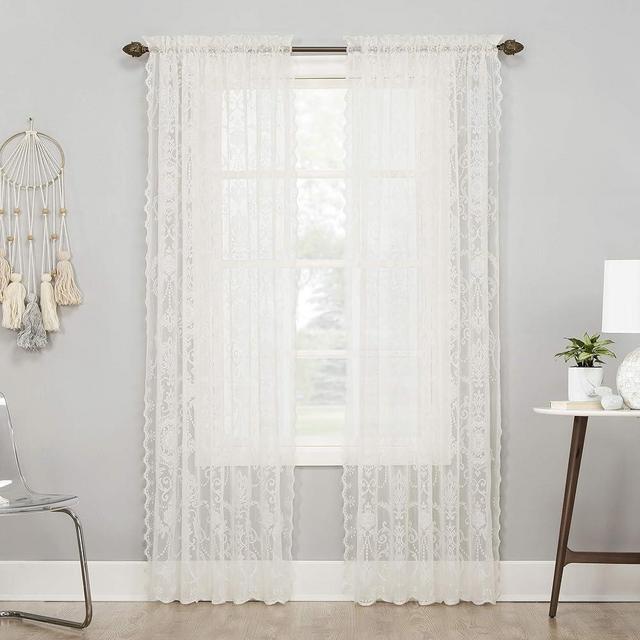 No. 918 Ariella Floral Lace Rod Pocket Curtain Panel, 58" x 84", Ivory