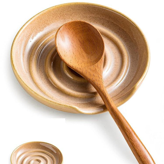 Cormomu Spoon Rest, Ceramic Spoon Holder for Kitchen Counter, Large and Heat-resistant, Spoon Holder for Spatula Ladles Tongs, Farmhouse Decor, Brown