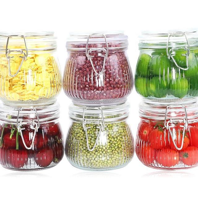 GMCOZY Glass Jar With Airtight Lid 16 Oz-6set Thicken Sealed Food Storage Canister Wide Mouth Mason Storage Jars For Kitchen Pantry Coffee Beans Nuts Baking Goods Tea Spice Cereal Fruits