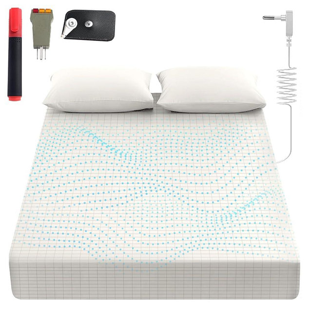 Grounding Sheets King, 90% Organic Cotton+ 10% Pure Silver Fiber,Grounded Bed Sheet Kit, Deep Pocket Grounded Bed Sheet, Relieves Pain - Used for Healthy Sleep Therapy (White, King)