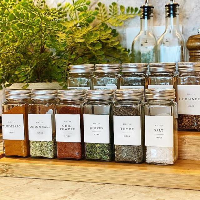 Spice Jars with Label and Organizer 24 Seasoning Organizer Seasoning Containers, Spice Bottles Spice Organization Spice Organizer Spice Containers with Labels Farmhouse 4oz Empty Glass Spice Jar